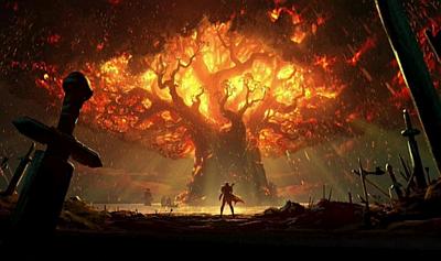 Der Weltenbaum in Flammen, kurz nach dem Angriff von Sylvanas!